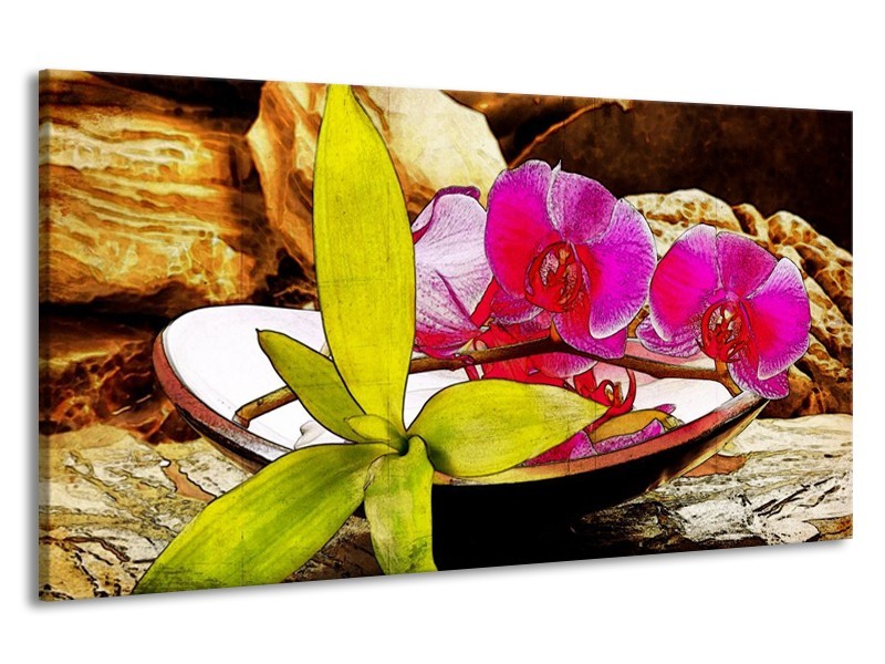 Canvas schilderij Orchidee | Paars, Groen, Bruin | 190x100cm 1Luik