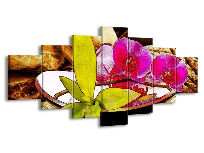 Canvas schilderij Orchidee | Paars, Groen, Bruin | 210x100cm 7Luik