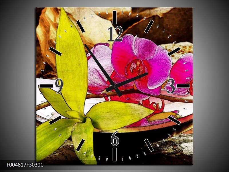 Klok schilderij Orchidee | Paars, Groen, Bruin | 30x30cm 1Luik