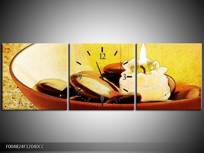 Klok schilderij Spa | Bruin, Geel, Zwart | 120x40cm 3Luik