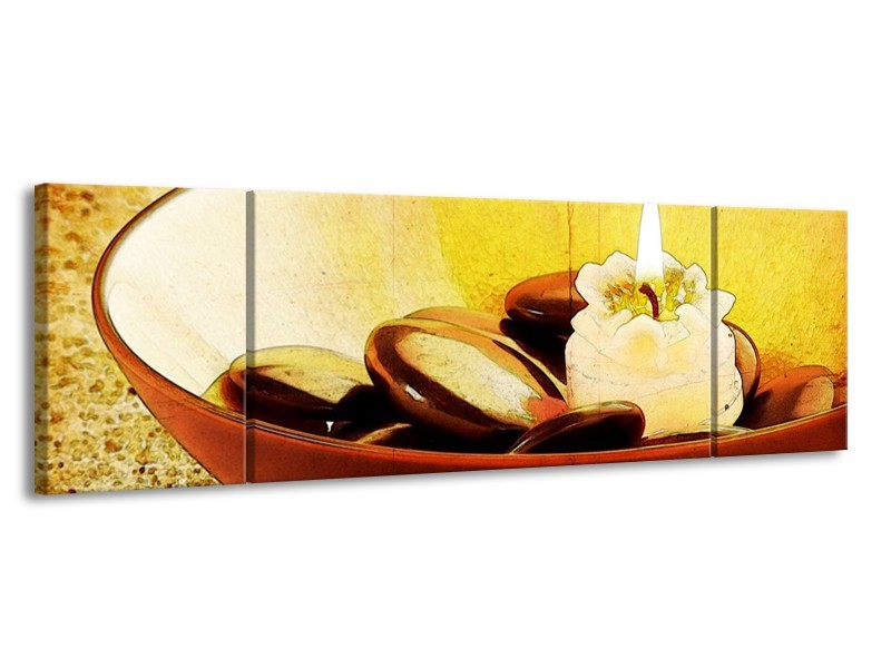Canvas schilderij Spa | Bruin, Geel, Zwart | 170x50cm 3Luik