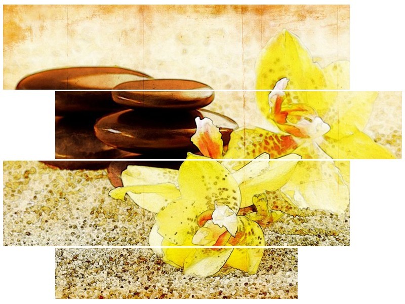 Canvas schilderij Spa | Geel, Bruin, Wit | 115x85cm 4Luik