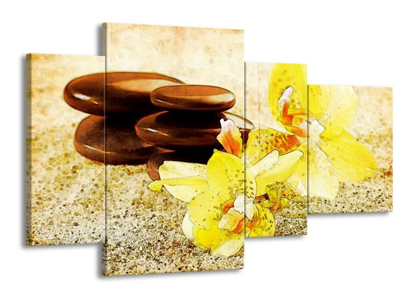 Glas schilderij Spa | Geel, Bruin, Wit | 120x75cm 4Luik