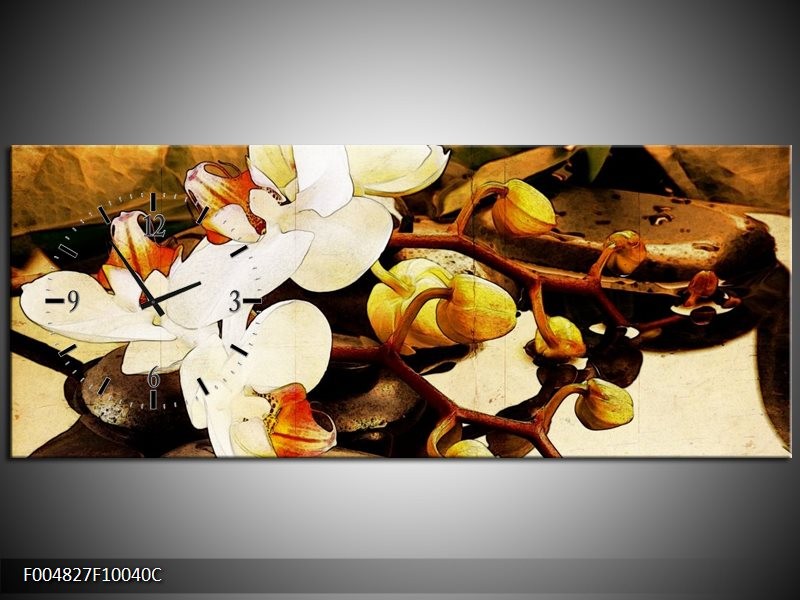 Klok schilderij Orchidee | Bruin, Wit, Groen | 100x40cm 1Luik