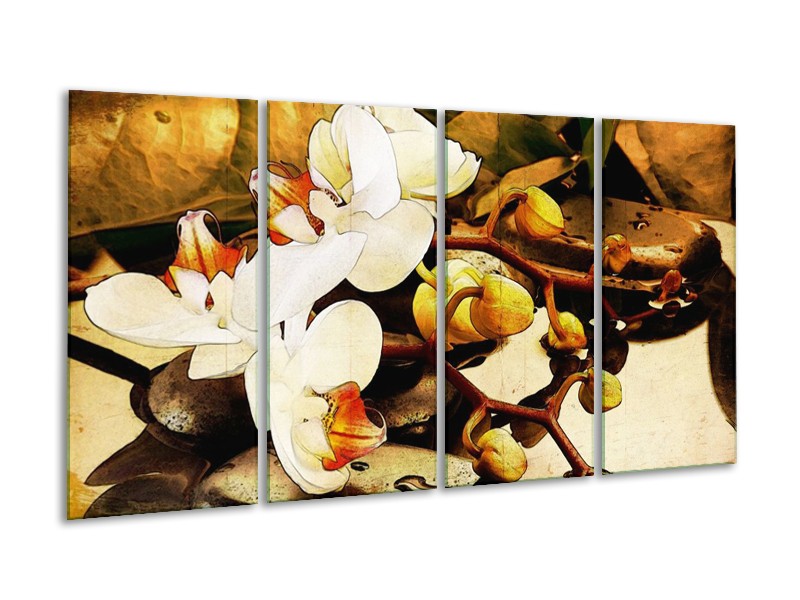Canvas schilderij Orchidee | Bruin, Wit, Groen | 160x80cm 4Luik
