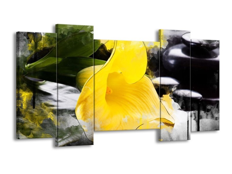 Canvas schilderij Bloem | Geel, Zwart, Groen | 120x65 5Luik