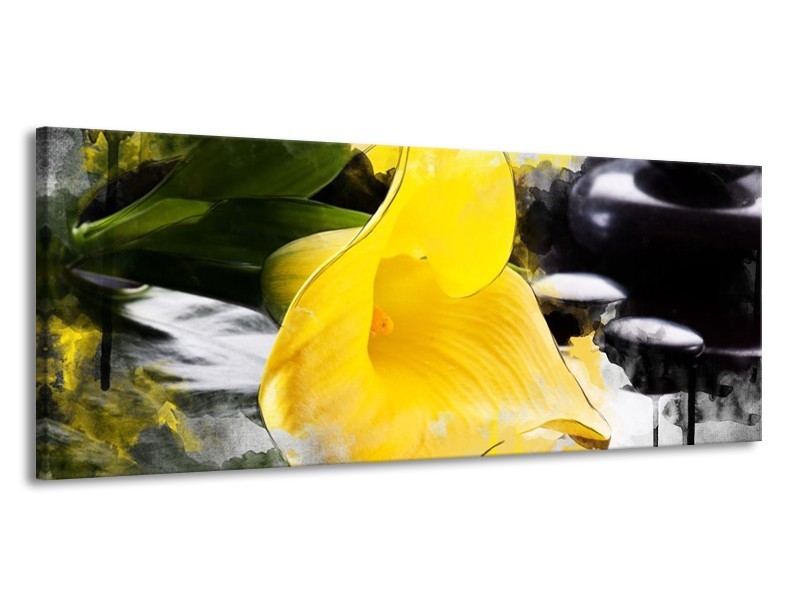 Canvas schilderij Bloem | Geel, Zwart, Groen | 145x58cm 1Luik