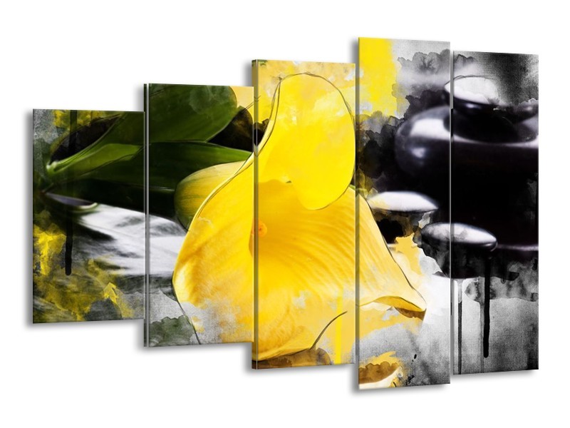 Canvas schilderij Bloem | Geel, Zwart, Groen | 150x100cm 5Luik