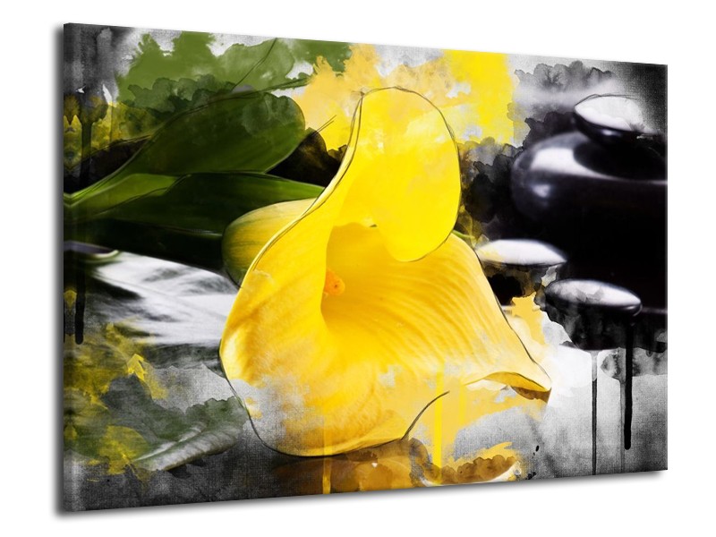 Canvas schilderij Bloem | Geel, Zwart, Groen | 70x50cm 1Luik