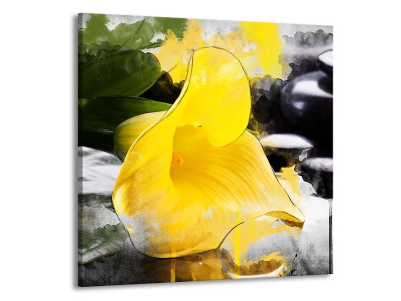 Canvas schilderij Bloem | Geel, Zwart, Groen | 70x70cm 1Luik