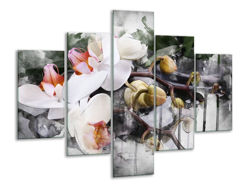 Canvas schilderij Orchidee | Wit, Grijs | 100x70cm 5Luik