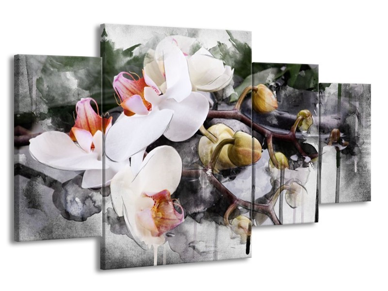 Canvas schilderij Orchidee | Wit, Grijs | 160x90cm 4Luik