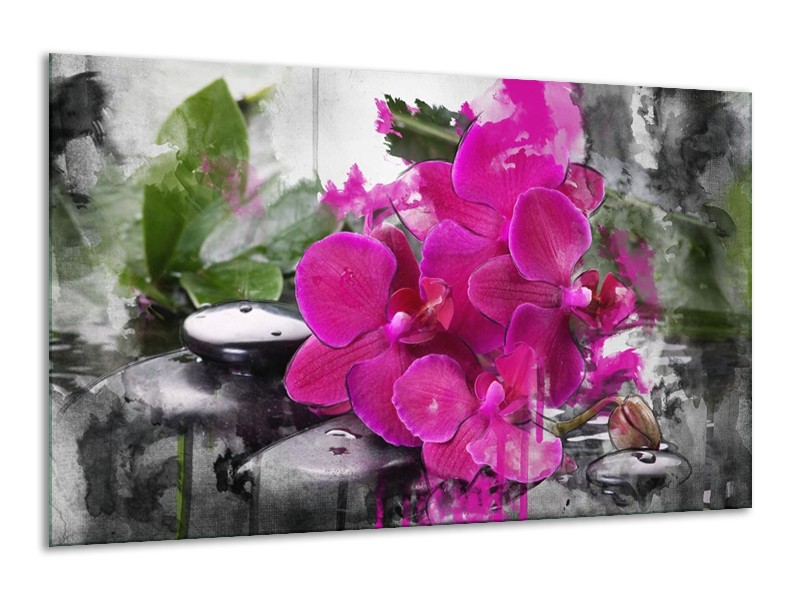 Canvas schilderij Orchidee | Paars, Groen, Grijs | 120x70cm 1Luik