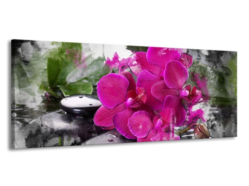 Canvas schilderij Orchidee | Paars, Groen, Grijs | 145x58cm 1Luik
