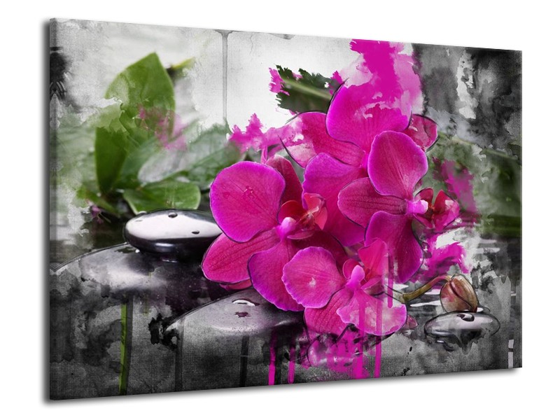 Canvas schilderij Orchidee | Paars, Groen, Grijs | 70x50cm 1Luik