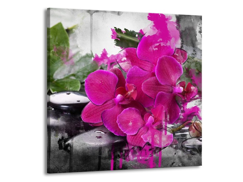 Canvas schilderij Orchidee | Paars, Groen, Grijs | 70x70cm 1Luik