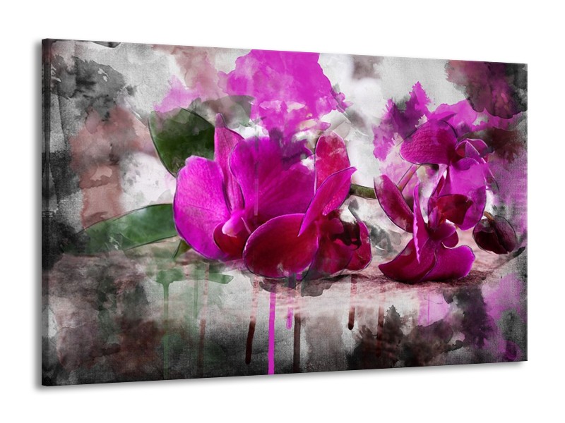 Canvas schilderij Orchidee | Paars, Groen, Grijs | 140x90cm 1Luik