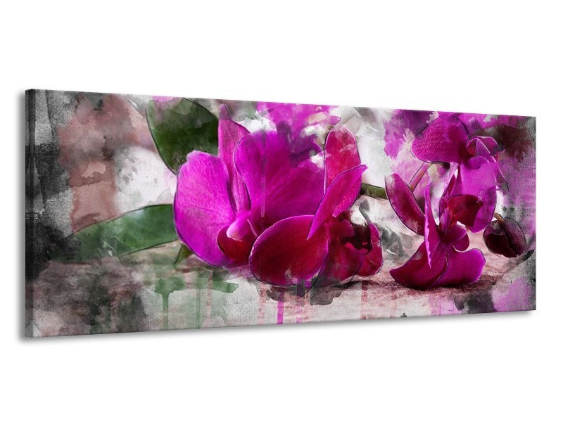 Canvas schilderij Orchidee | Paars, Groen, Grijs | 145x58cm 1Luik
