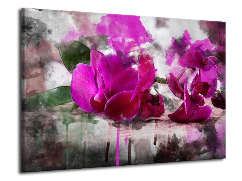 Canvas schilderij Orchidee | Paars, Groen, Grijs | 70x50cm 1Luik