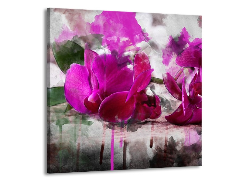 Canvas schilderij Orchidee | Paars, Groen, Grijs | 70x70cm 1Luik