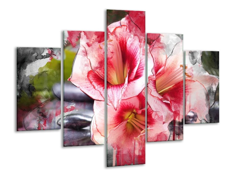 Canvas schilderij Bloem | Rood, Wit, Grijs | 100x70cm 5Luik