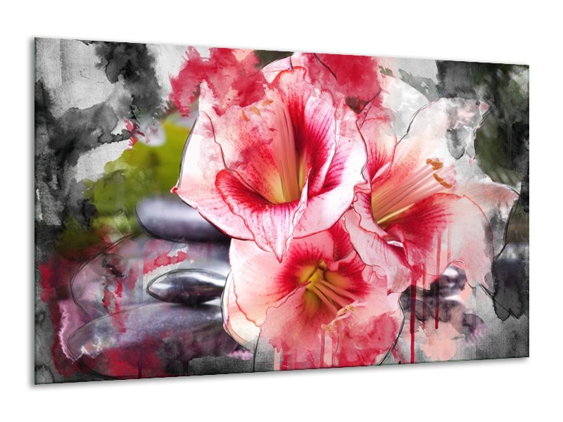 Canvas schilderij Bloem | Rood, Wit, Grijs | 120x70cm 1Luik