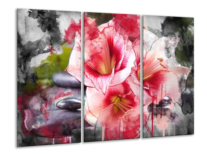 Canvas schilderij Bloem | Rood, Wit, Grijs | 120x80cm 3Luik