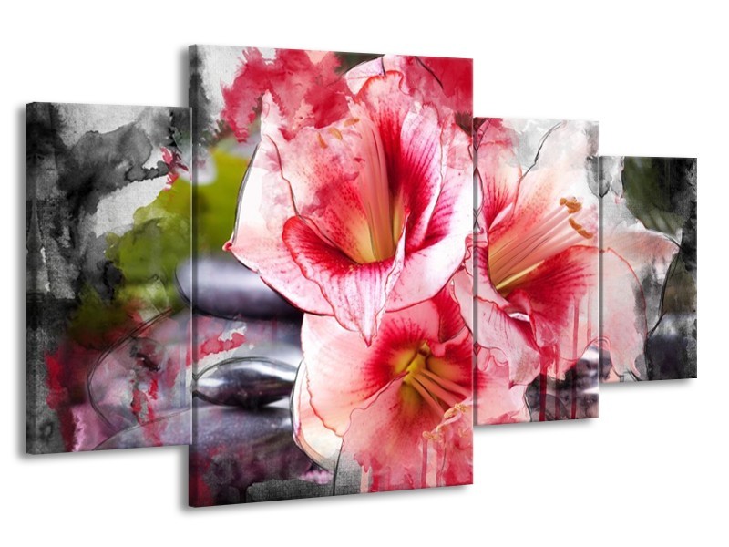 Canvas schilderij Bloem | Rood, Wit, Grijs | 160x90cm 4Luik