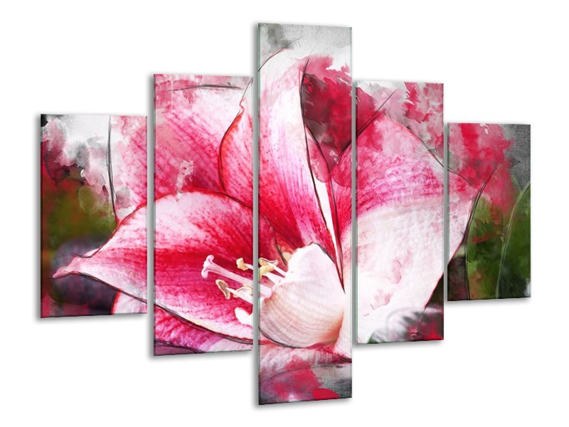 Canvas schilderij Bloem | Roze, Wit, Grijs | 100x70cm 5Luik
