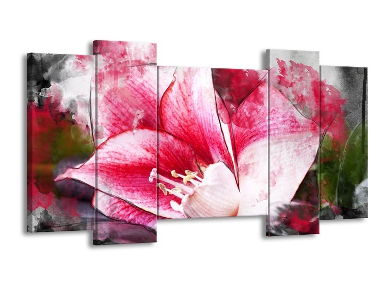 Canvas schilderij Bloem | Roze, Wit, Grijs | 120x65 5Luik