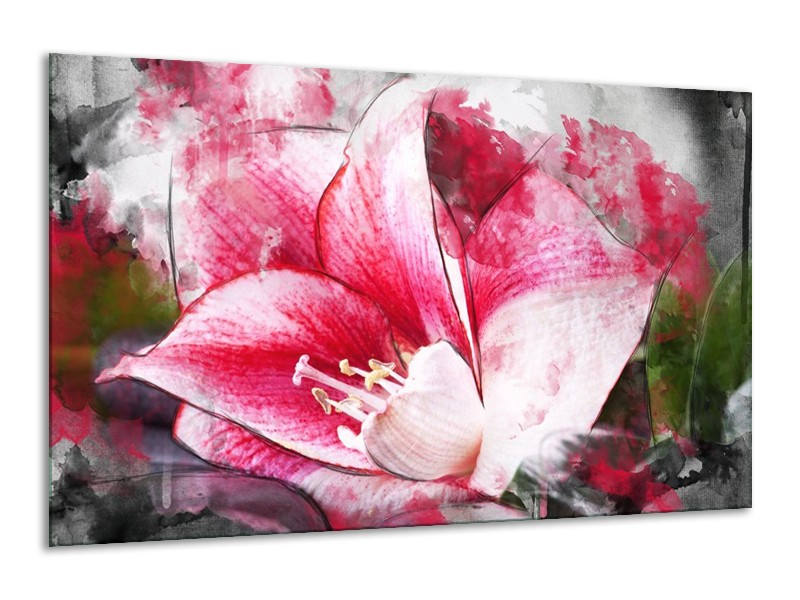 Canvas schilderij Bloem | Roze, Wit, Grijs | 120x70cm 1Luik