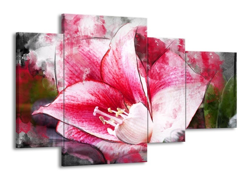 Canvas schilderij Bloem | Roze, Wit, Grijs | 120x75cm 4Luik