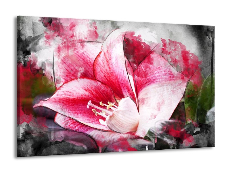 Canvas schilderij Bloem | Roze, Wit, Grijs | 140x90cm 1Luik