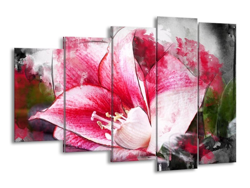 Canvas schilderij Bloem | Roze, Wit, Grijs | 150x100cm 5Luik