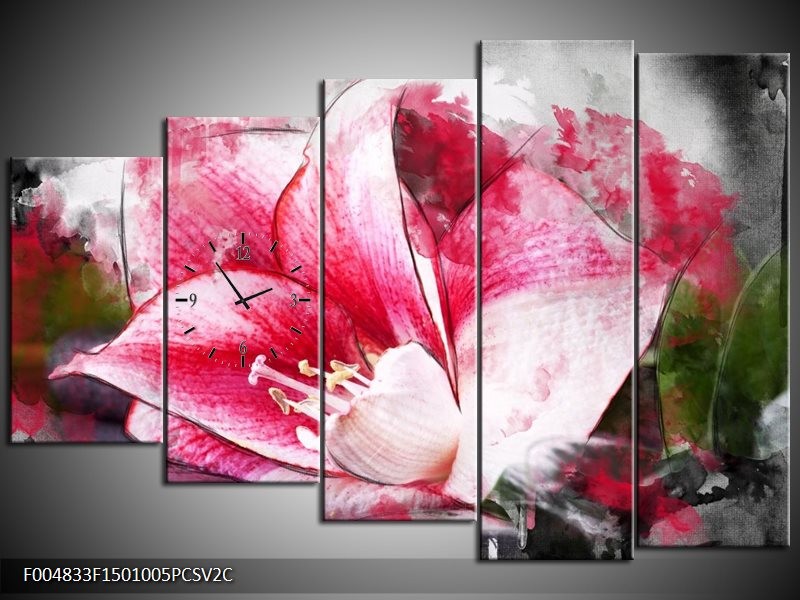 Klok schilderij Bloem | Roze, Wit, Grijs | 150x100cm 5Luik