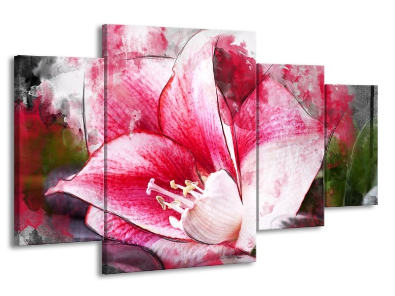 Canvas schilderij Bloem | Roze, Wit, Grijs | 160x90cm 4Luik