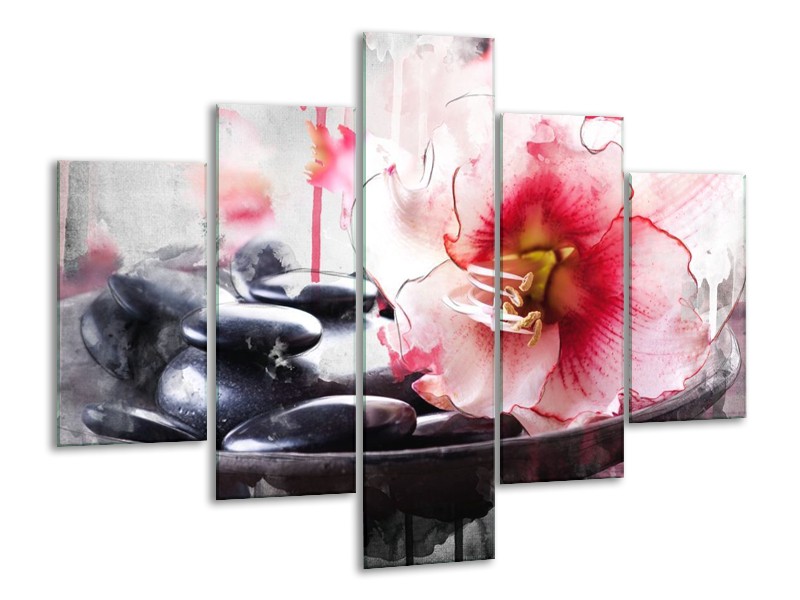 Canvas schilderij Bloem | Rood, Grijs, Wit | 100x70cm 5Luik