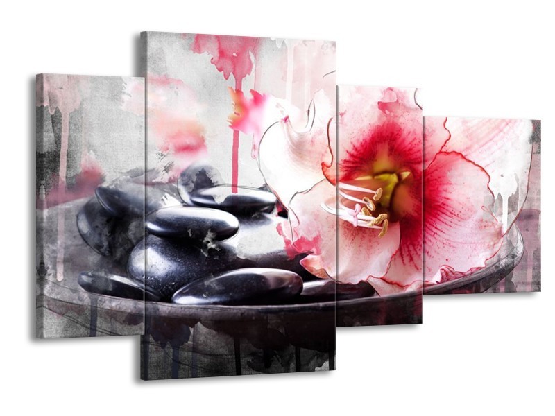 Canvas schilderij Bloem | Rood, Grijs, Wit | 120x75cm 4Luik