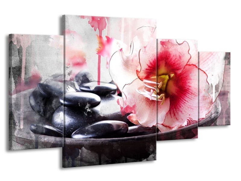 Canvas schilderij Bloem | Rood, Grijs, Wit | 160x90cm 4Luik