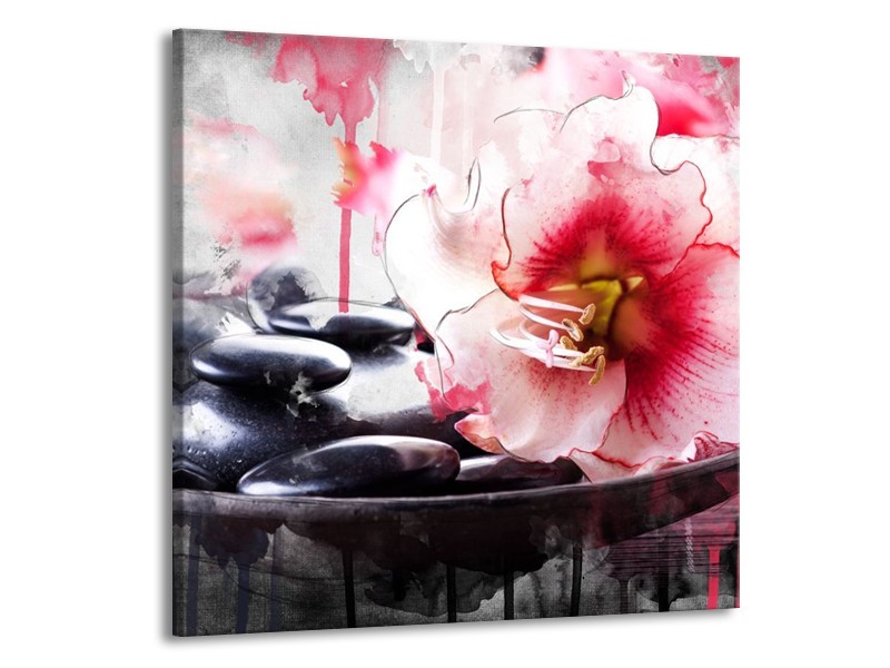 Canvas schilderij Bloem | Rood, Grijs, Wit | 70x70cm 1Luik