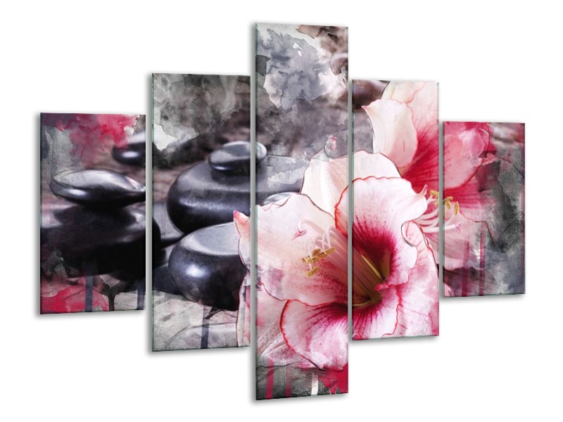 Canvas schilderij Bloem | Rood, Grijs, Wit | 100x70cm 5Luik