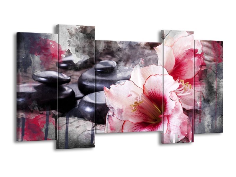 Canvas schilderij Bloem | Rood, Grijs, Wit | 120x65 5Luik
