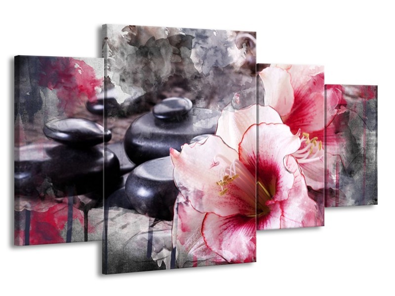 Canvas schilderij Bloem | Rood, Grijs, Wit | 160x90cm 4Luik