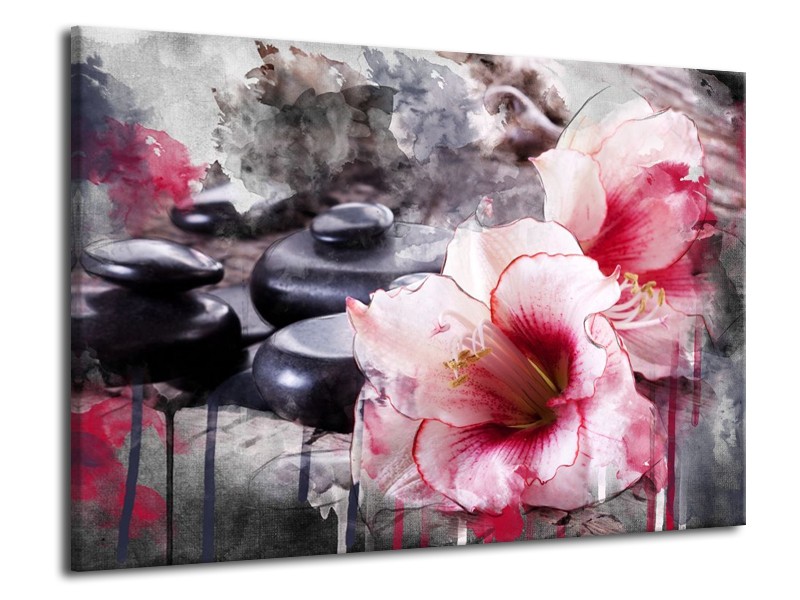 Canvas schilderij Bloem | Rood, Grijs, Wit | 70x50cm 1Luik