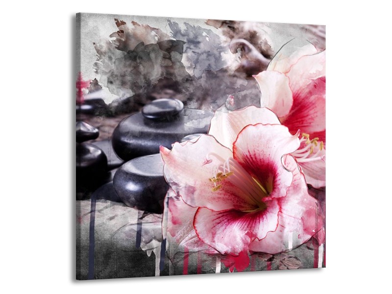 Canvas schilderij Bloem | Rood, Grijs, Wit | 70x70cm 1Luik