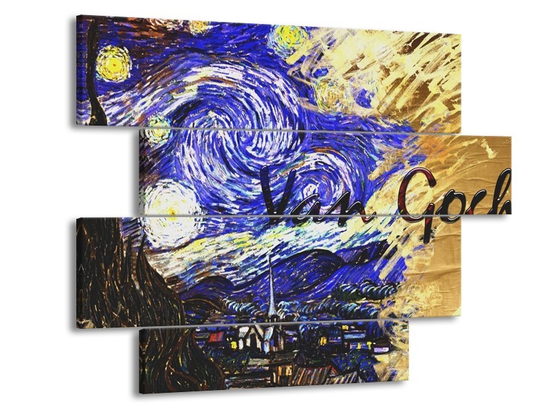 Canvas schilderij Klassiek | Blauw, Geel, Zwart | 115x85cm 4Luik