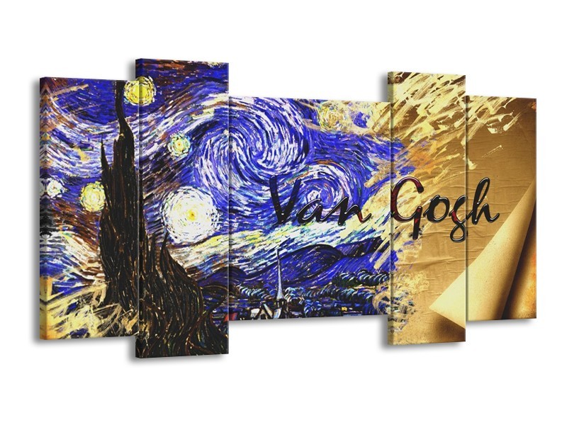 Canvas schilderij Klassiek | Blauw, Geel, Zwart | 120x65 5Luik