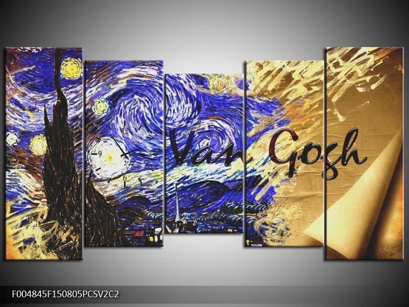 Klok schilderij Klassiek | Blauw, Geel, Zwart | 150x80cm 5Luik