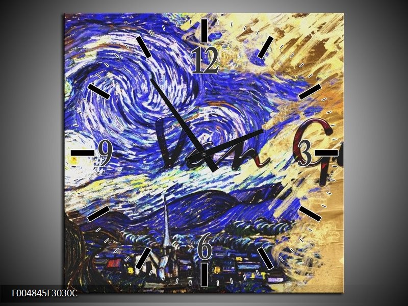 Klok schilderij Klassiek | Blauw, Geel, Zwart | 30x30cm 1Luik