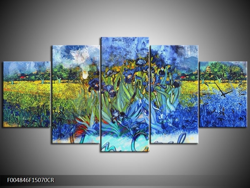 Klok schilderij Klassiek | Blauw, Geel, Zwart | 150x70cm 5Luik